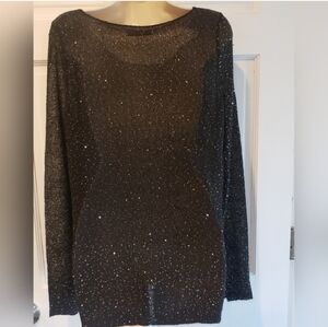 Zara Holiday Party Black Sheer Iridescent Sequin Long Sleeve Knit Size Small